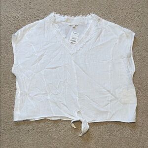 New Cynthia Rowley White Frayed V-Neck Blouse
